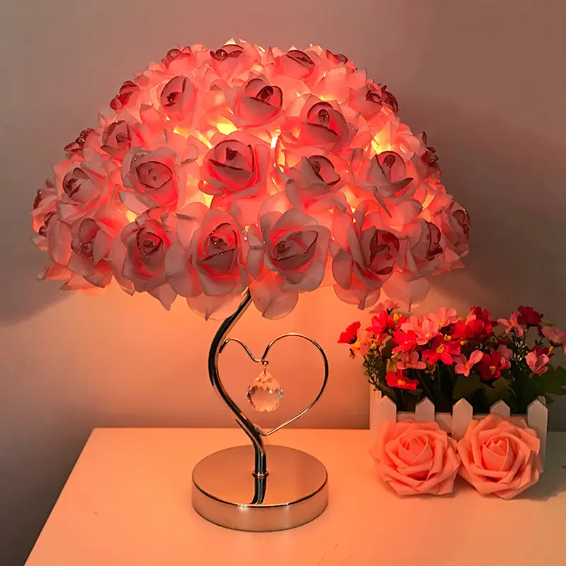 European Table Lamp Rose Flower LED Night Light Bedside Desk Light For Home Wedding Party Decor